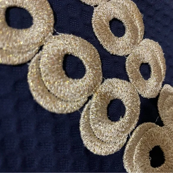 Lilly Pulitzer Essme shift lined Navy Midi Dress with gold Details Sz.10 - Picture 5 of 14